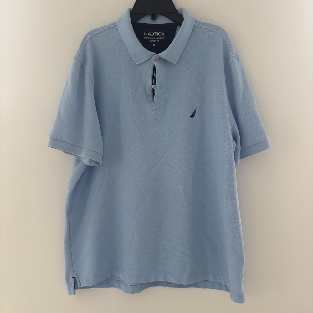 Nautica Performance Deck Shirt‎ Classic Fit XL Light Blue Polo Men's Shirt